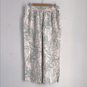 Rachel Zoe 100% linen palm leaf print elastic waist pull on wide leg pants sz 1X